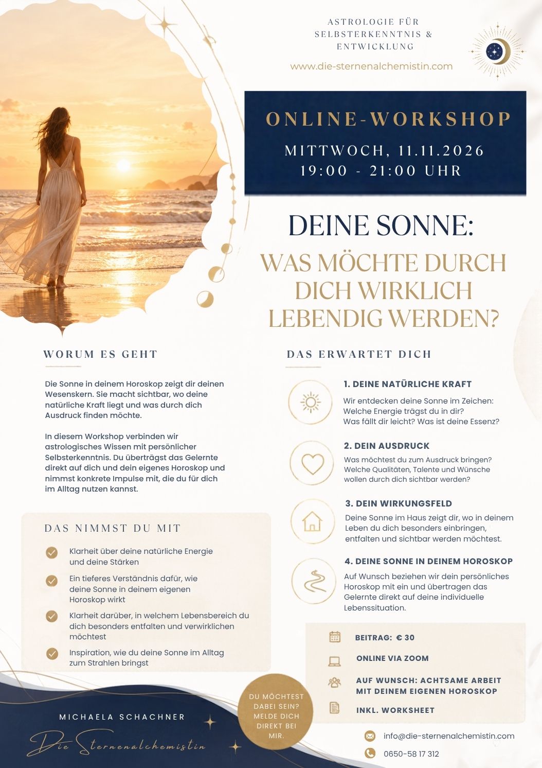 Seminar-Flyer zum Online-Workshop Deine Sonne: Was möchte durch dich wirklich lebendig werden?